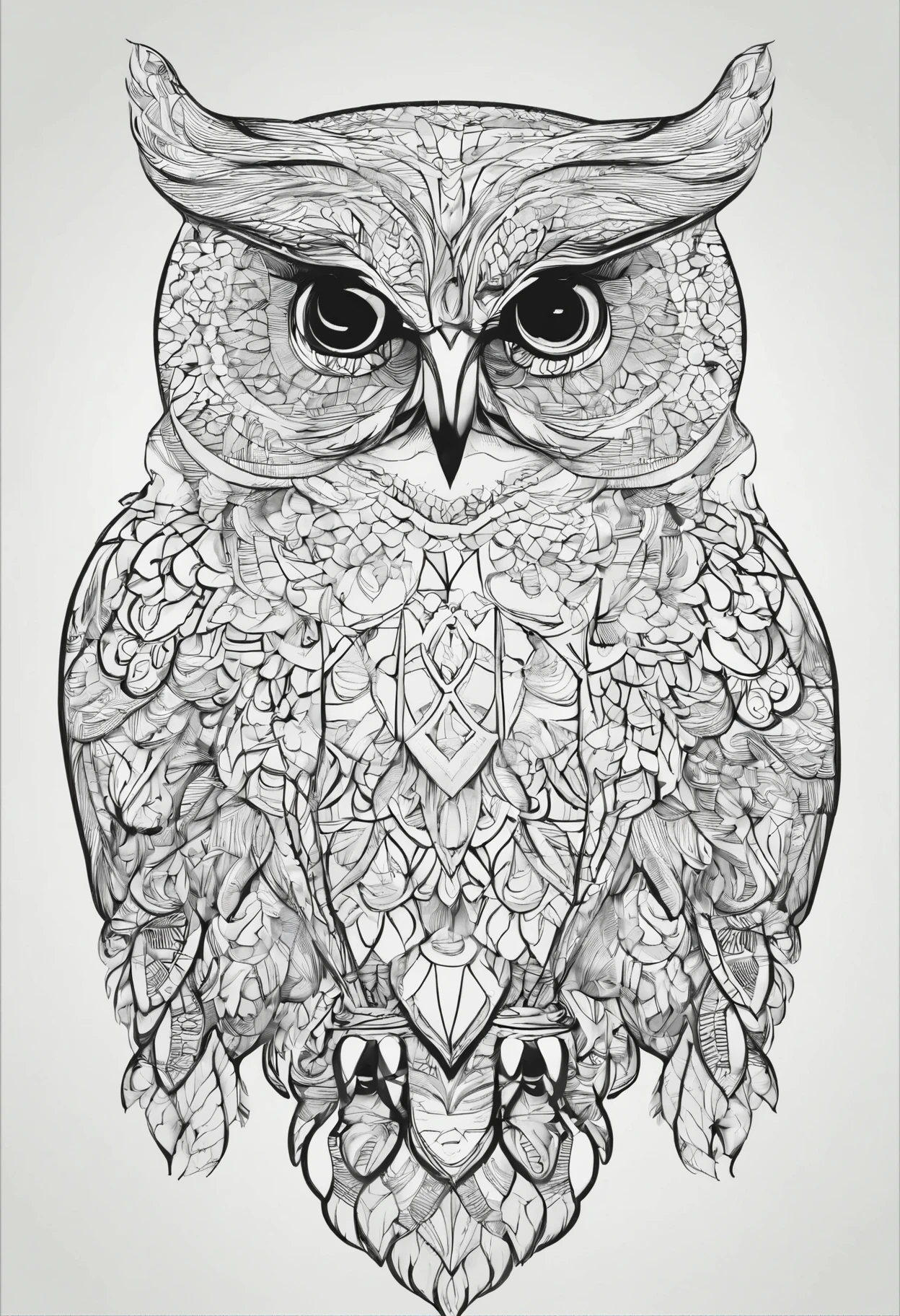 Create a black and white image of Owl coloring book