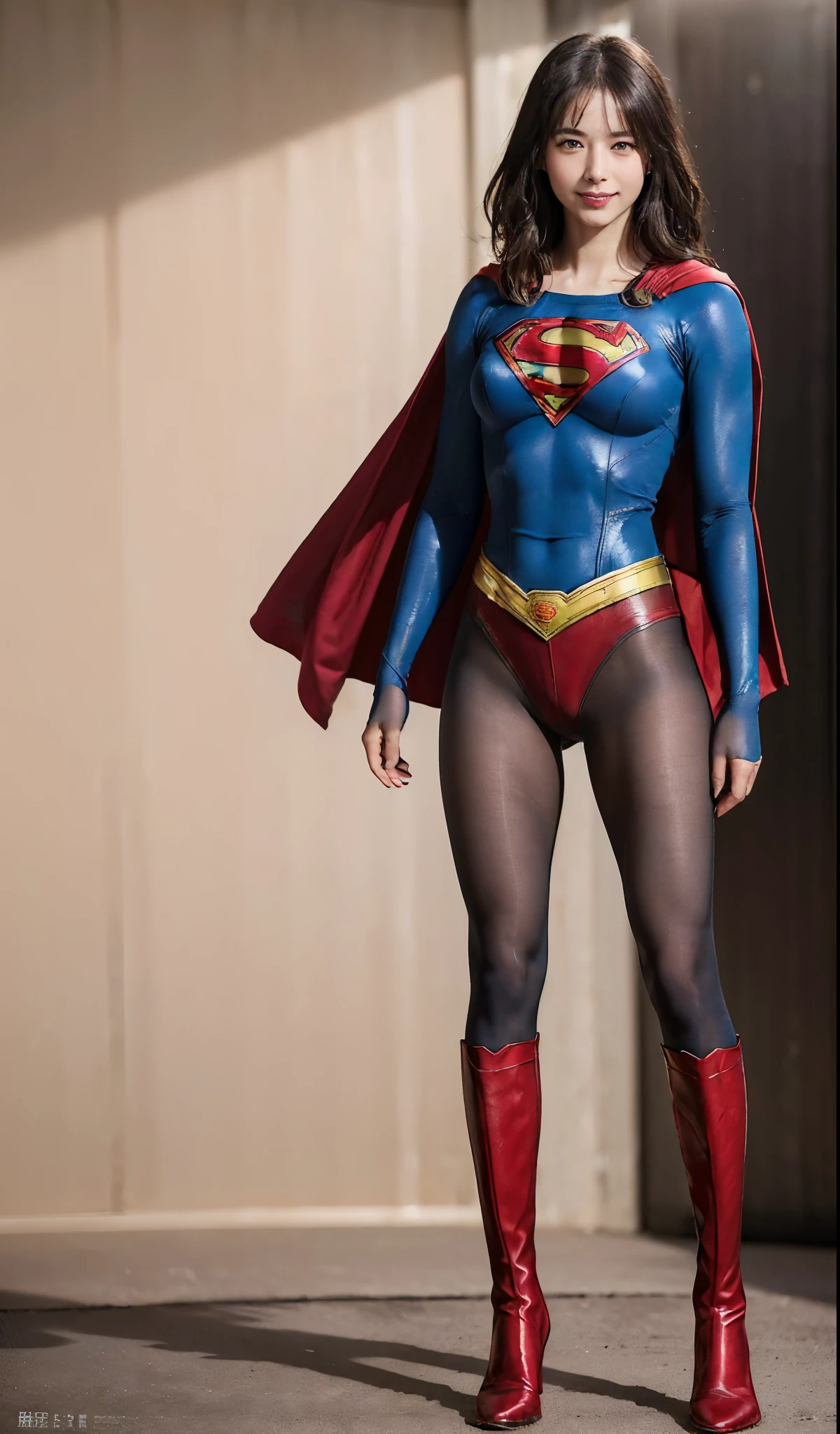 No background、(((Beautiful legs in black tights.)))、(((Legally express the beauty of your smile)))、((((Make the most of your original images)))、(((体にぴったりフィットするSupergirl Costume)))、(((Supergirl Costume)))、(((Beautiful hairstyle)))、(((She is winking cutely.)))、(((Please wear black tights....、Wear red boots)))、((Best image quality、8k))、((highest quality、8k、masterpiece:1.3))、(((Preserve background )))、Sharp focus:1.2、Beautiful woman with perfect figure:1.4、Slim Abs:1.2、Wet body:1.5、Highly detailed face and skin texture、8k
