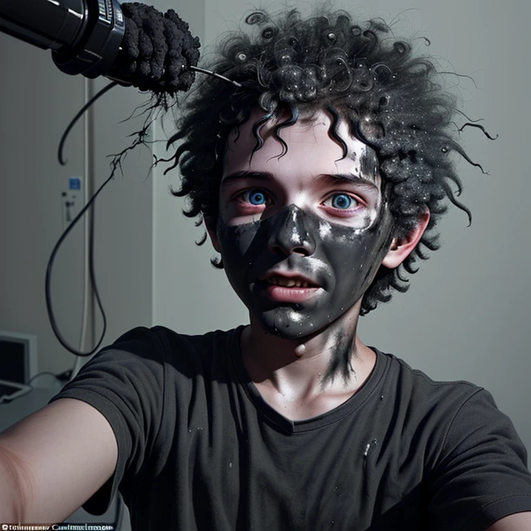 Selfie of science-loving boy covered in soot after getting electrocuted