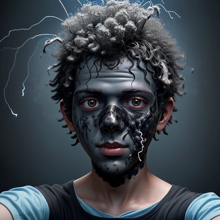 Selfie of science-loving boy covered in soot after getting electrocuted