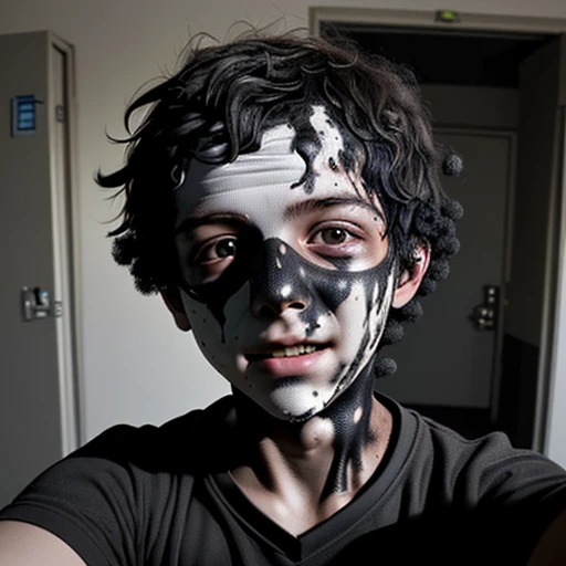 Selfie of science-loving boy covered in soot after explosion