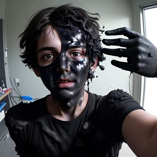 Selfie of science-loving boy covered in soot after explosion