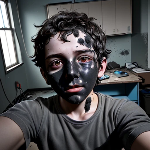 Selfie of science-loving boy covered in soot after explosion