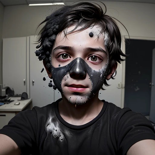 Selfie of science-loving boy covered in soot after explosion