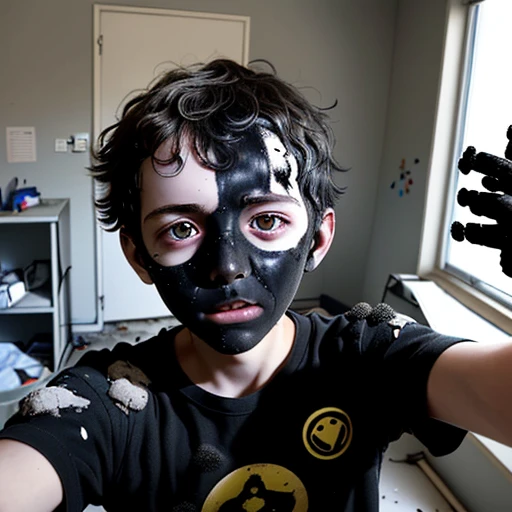 A boy covered in soot gets caught in an explosion along with his friend