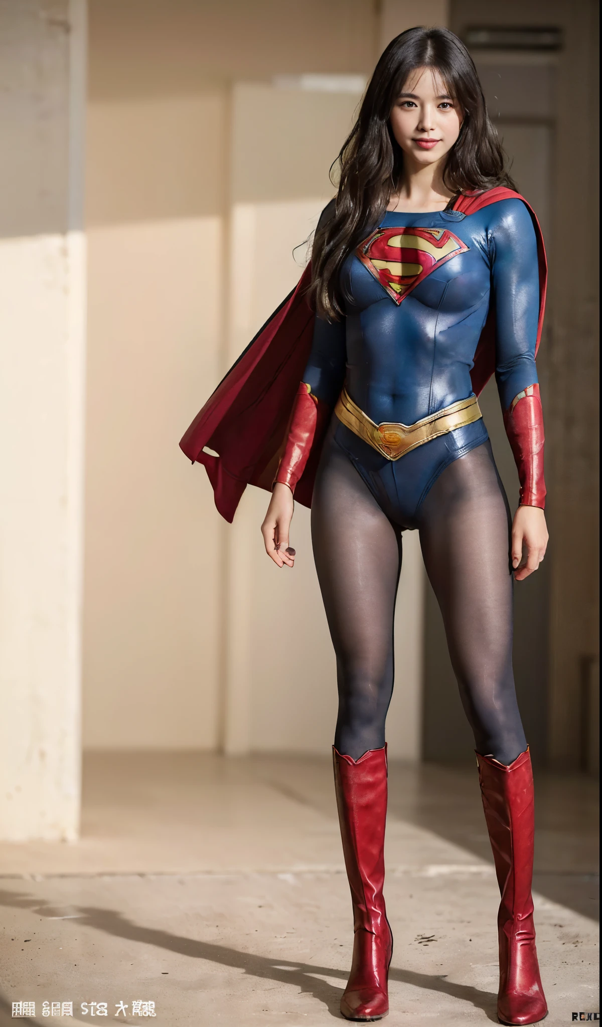 No background、(((Beautiful legs in black tights.)))、(((Legally express the beauty of your smile)))、((((Make the most of your original images)))、(((体にぴったりフィットするSupergirl Costume)))、(((Supergirl Costume)))、(((Beautiful hairstyle)))、(((She is winking cutely.)))、(((Please wear black tights....、Wear red boots)))、((Best image quality、8k))、((highest quality、8k、masterpiece:1.3))、(((Preserve background )))、Sharp focus:1.2、Beautiful woman with perfect figure:1.4、Slim Abs:1.2、Wet body:1.5、Highly detailed face and skin texture、8k