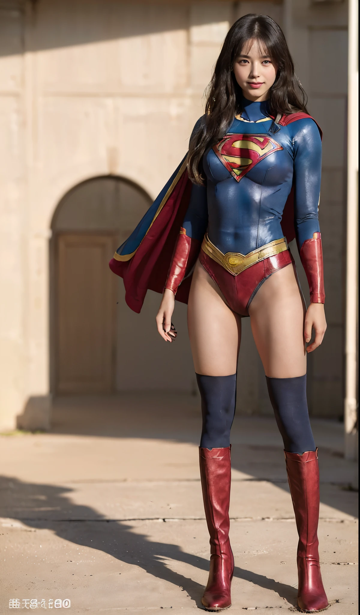 No background、(((Beautiful legs in black tights.)))、(((Legally express the beauty of your smile)))、((((Make the most of your original images)))、(((体にぴったりフィットするSupergirl Costume)))、(((Supergirl Costume)))、(((Beautiful hairstyle)))、(((She is winking cutely.)))、(((Please wear black tights....、Wear red boots)))、((Best image quality、8k))、((highest quality、8k、masterpiece:1.3))、(((Preserve background )))、Sharp focus:1.2、Beautiful woman with perfect figure:1.4、Slim Abs:1.2、Wet body:1.5、Highly detailed face and skin texture、8k
