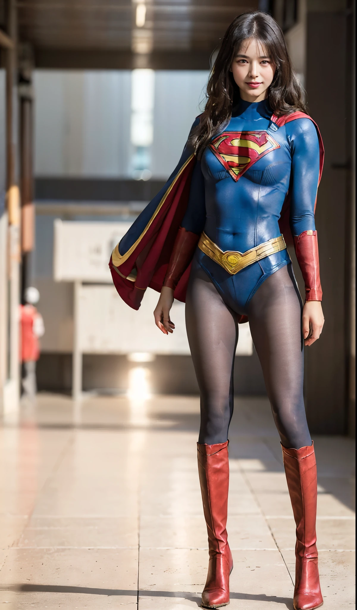 No background、(((Beautiful legs in black tights.)))、(((Legally express the beauty of your smile)))、((((Make the most of your original images)))、(((体にぴったりフィットするSupergirl Costume)))、(((Supergirl Costume)))、(((Beautiful hairstyle)))、(((She is winking cutely.)))、(((Please wear black tights....、Wear red boots)))、((Best image quality、8k))、((highest quality、8k、masterpiece:1.3))、(((Preserve background )))、Sharp focus:1.2、Beautiful woman with perfect figure:1.4、Slim Abs:1.2、Wet body:1.5、Highly detailed face and skin texture、8k