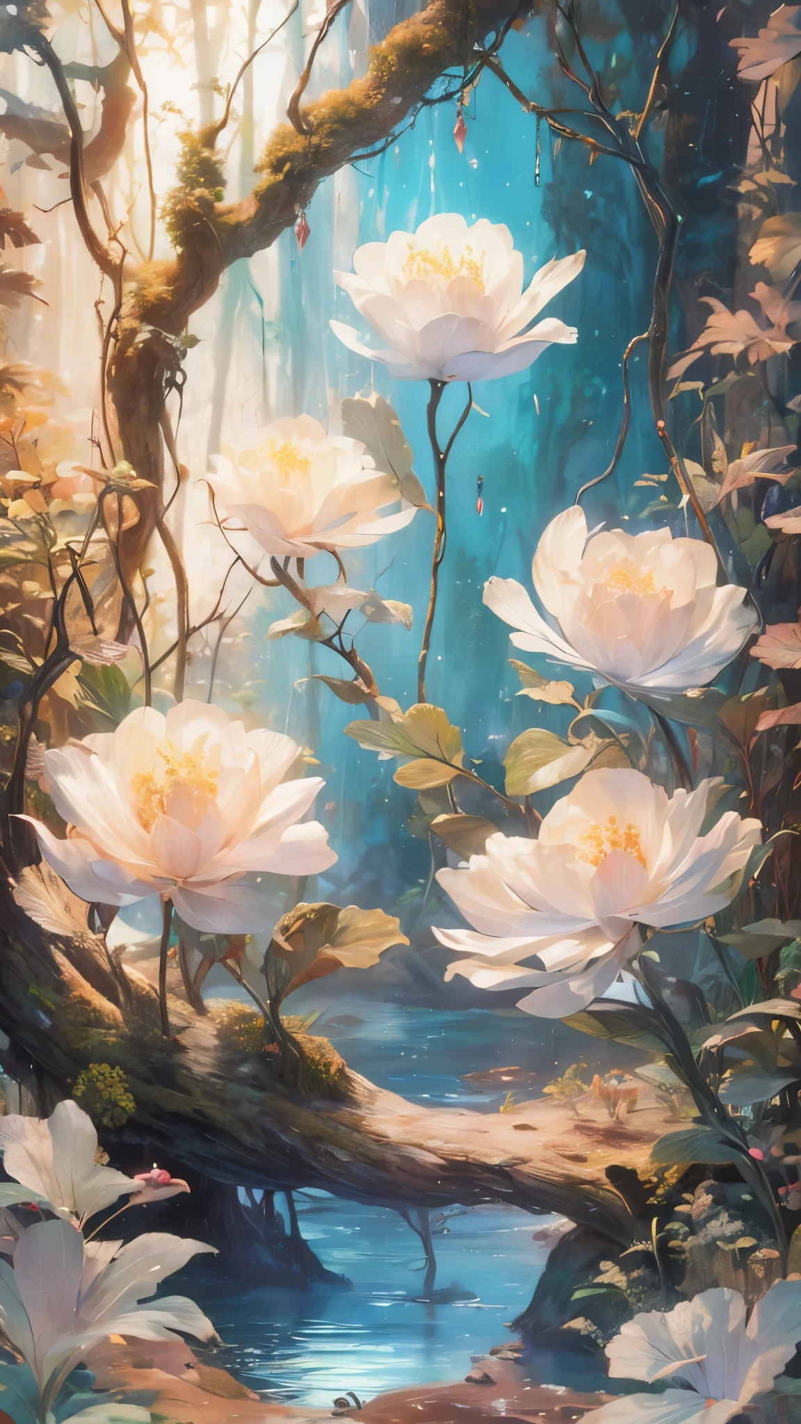 An ancient forest, Extremely refined、High-quality digital presentation, Reach 8K resolution. This work was featured on ArtStation for its sharp focus, Rich lighting changes, As well as a very complex and detailed central composition.. Inspired by artists like Louis van Baarle (Louis), Ilya Kuvshinov, and Studio Ghibli, The style of the website presents a QUOTE KAWAII aesthetic，Soft tones，watercolor.