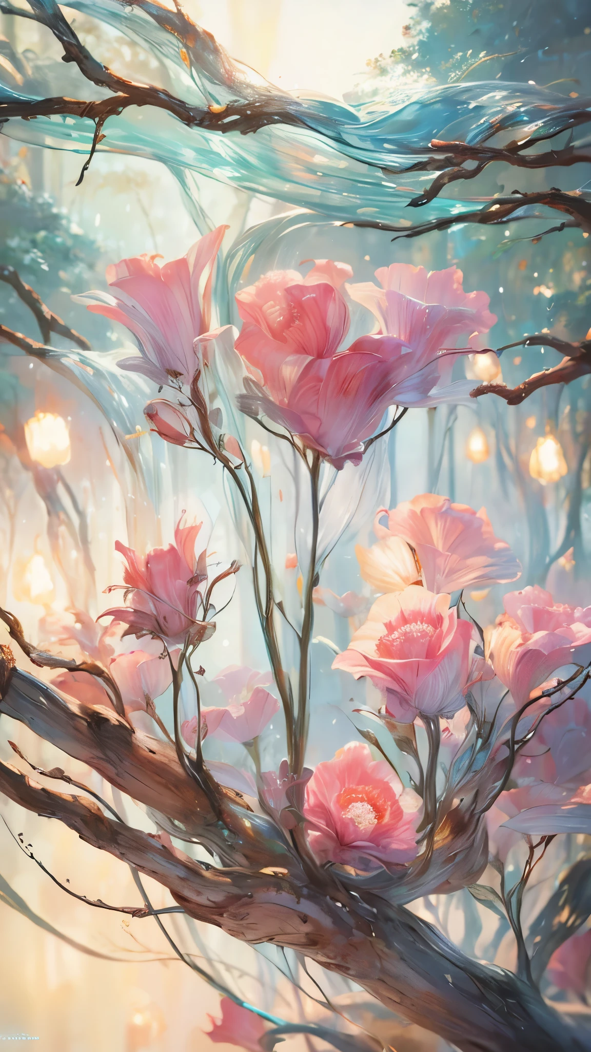 An ancient forest, Extremely refined、High-quality digital presentation, Reach 8K resolution. This work was featured on ArtStation for its sharp focus, Rich lighting changes, As well as a very complex and detailed central composition.. Inspired by artists like Louis van Baarle (Louis), Ilya Kuvshinov, and Studio Ghibli, The style of the website presents a QUOTE KAWAII aesthetic,Soft tones,watercolor.