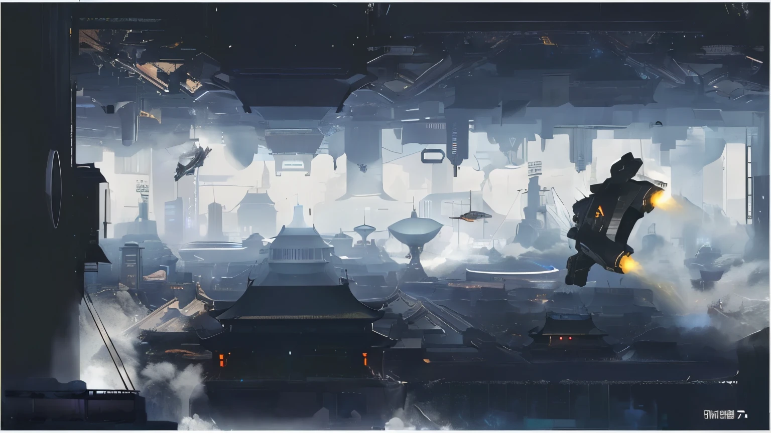 futuristic city with a jet flying through the air, concept art | feng zhu, huge futuristic temple city, feng zhu concept art, futuristic concept art, smooth digital concept art, future concept art, smooth concept art, star citizen concept art, mystical sci-fi concept art, high quality digital concept art, hyperdetailed concept art, sci-fi concept art