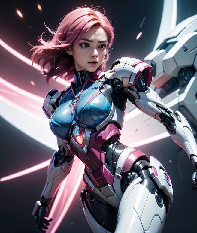 Textured skin, Super Detail, high details, High quality, Best Quality, hight resolution, 1080p, hard disk, Beautiful,(Arcee),beautiful cyborg woman,Mecha Cyborg Girl,Battle Mode,Girl with a Mecha Body,She wears a futuristic Arcee mech,Fulll body Shot
