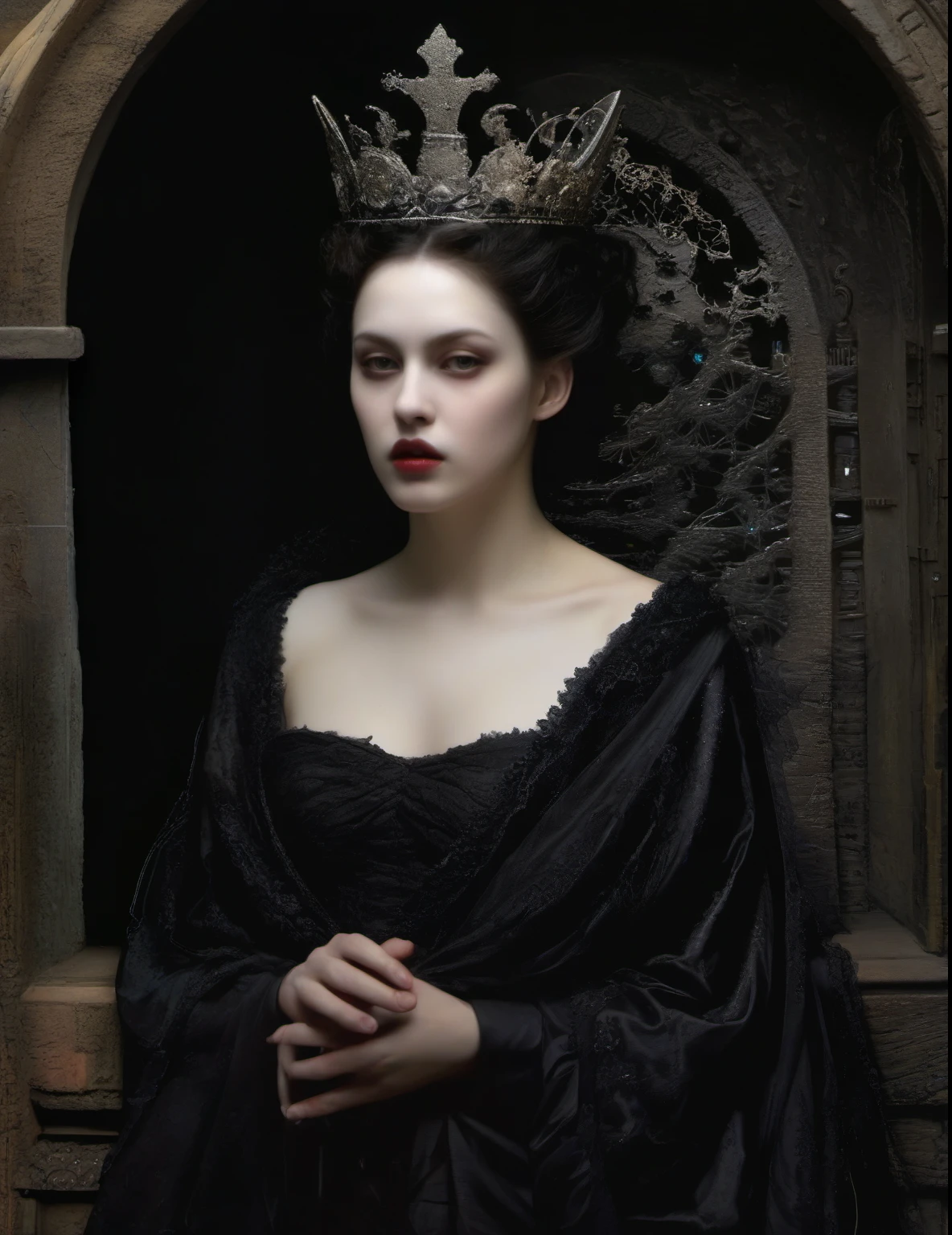 James Gurney, Surrealist art , dream-like, Mysterious, Provocative, symbolic, Complex, detailed,, (Gothic but very beautiful:1.4), (masterpiece, highest quality:1.4) , Nicola Samori Style, Queen of the Night&#39;s Aria