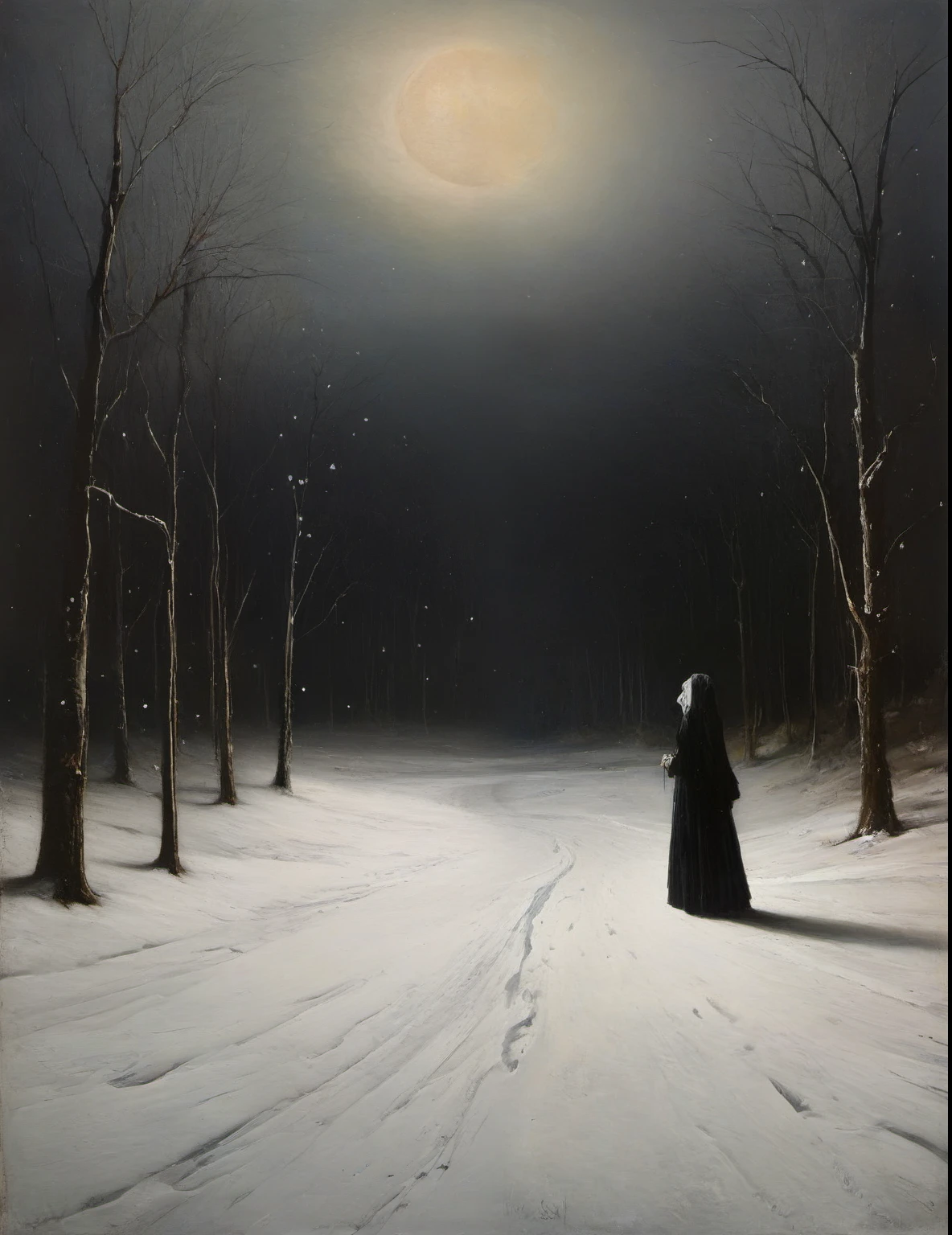 James Gurney, Surrealist art , dream-like, Mysterious, Provocative, symbolic, Complex, detailed,, (Gothic but very beautiful:1.4), (masterpiece, highest quality:1.4) , Nicola Samori Style, snow