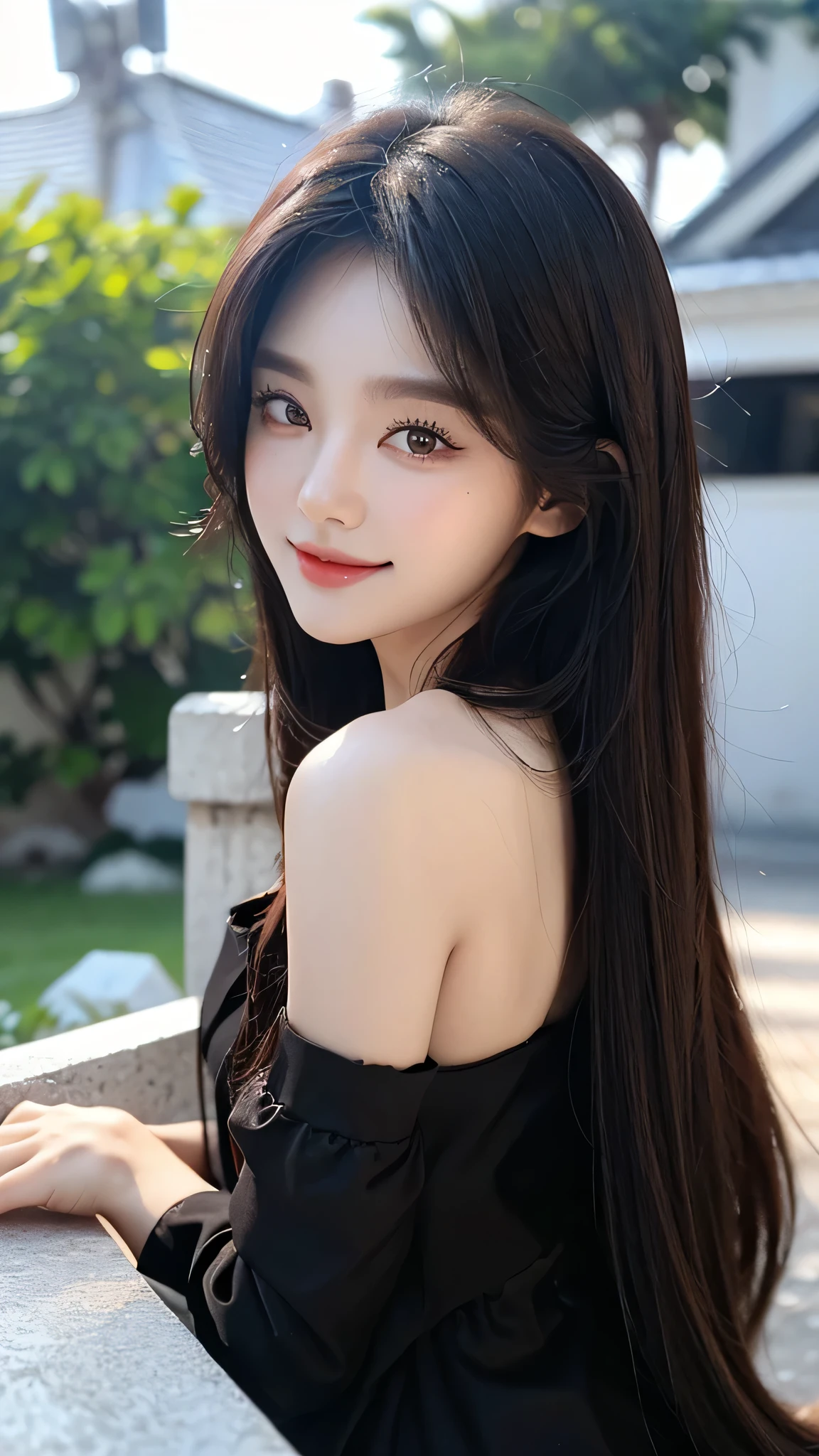 masterpiece、top-quality)、1 beautiful girl、((Wearing black sunglasses )), (Detailed beautiful eyes), ((Detailed skin)) , ((Detailed medium hair)), in the white villa、((Boyish Brown Medium Hair))、((Smaller face))、((Neutral face))、((Face seen from the side))、((Light brown eyes))、((Korean Girl))、((18year old))、((cool lady))、((A shy smile on his face))、((Korean Makeup))、((elongated and sharp eyes))、((Happy dating))、((boyish))、((Shot from the same height as your face)、full body , RAW photos, on the white villa ), ((CG rendering)), ((Blurred background)), ((16K)), ((Very detailed)), ((wallpaper)), ((depth of field)), ((movie light)), (( Ray tracing)).