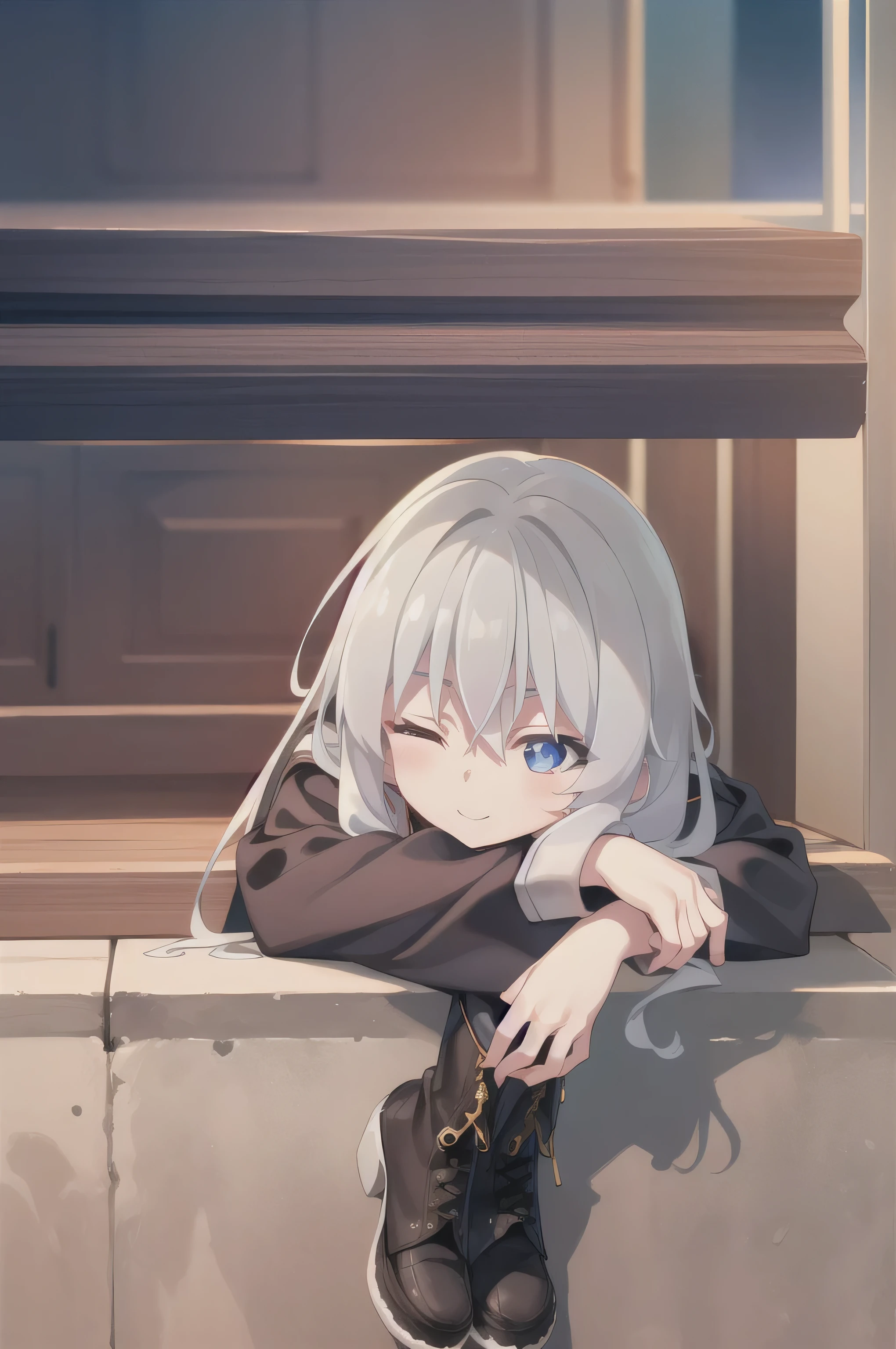 white hair, long hair, s eyes:1.5), (Large Breasts:1.2),
Rest special short skirt, skirt, White shirt， Setofuku,Low-cut，Cleavage，With eyes closed，boots，
Resting looking at viewer,
Rest indoors, Classroom break (masterpiece:1.2), best quality, high resolution, Unity 8k Wallpaper, (illustration:0.8), (Beautiful and delicate eyes:1.6), Extremely detailed face, Perfect lighting, Extremely detailed CG, (Perfect hands, Perfect anatomical structure),