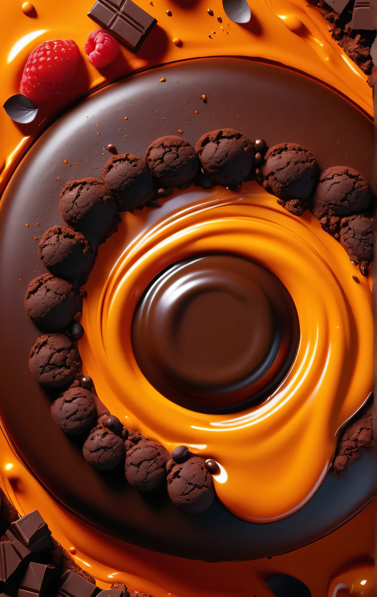 Abstract, art, illustration,48k, realistic,bloom light, Create an icon to  illustration of a lava cake. The design should capture the rich, molten chocolate flowing from the center of the cake when cut open. The cake should have a slightly crispy exterior and a gooey, luscious interior. Pay attention to details, highlighting the texture and sheen of the chocolate, and ensure the overall presentation is mouth-watering and visually appealing.