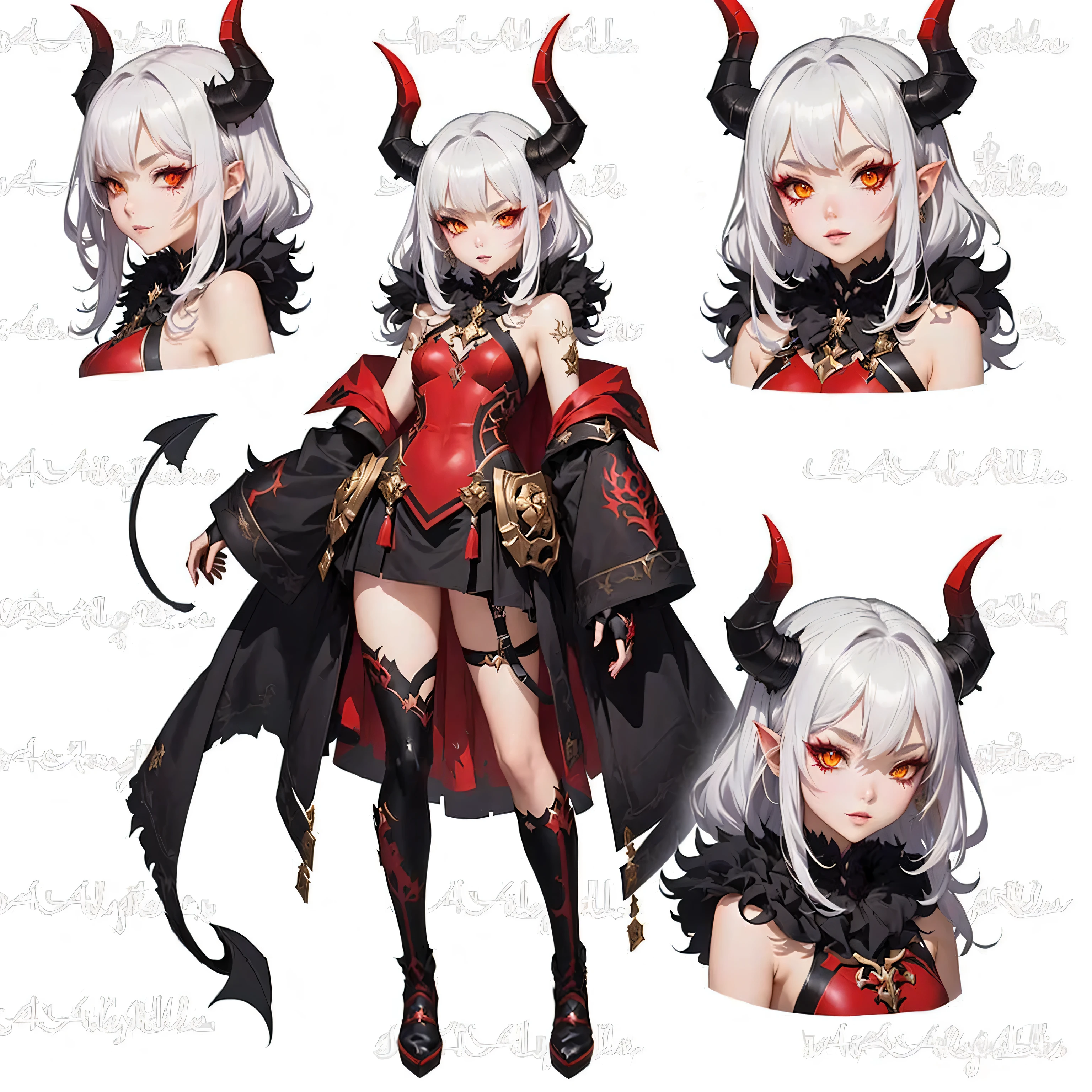 Close-up of person in devil costume, Demon noble character design, Kurai Mika Devil, Devil anime girl, Devil Girl, White Horned Queen Demon, Ayaka Genshin Impact, Demon's Souls Concept Art, Anime character design, Portrait of a female devil, Succubus | middle Ages, Girl design lush corner, Character art, Official Character art, Jessa Devil