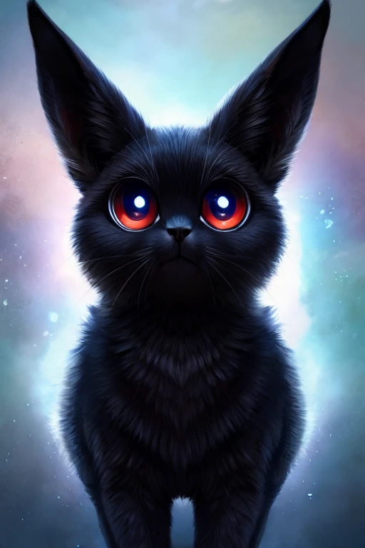 a beautiful animal, black in color, with big eyes,fluffy,long ears