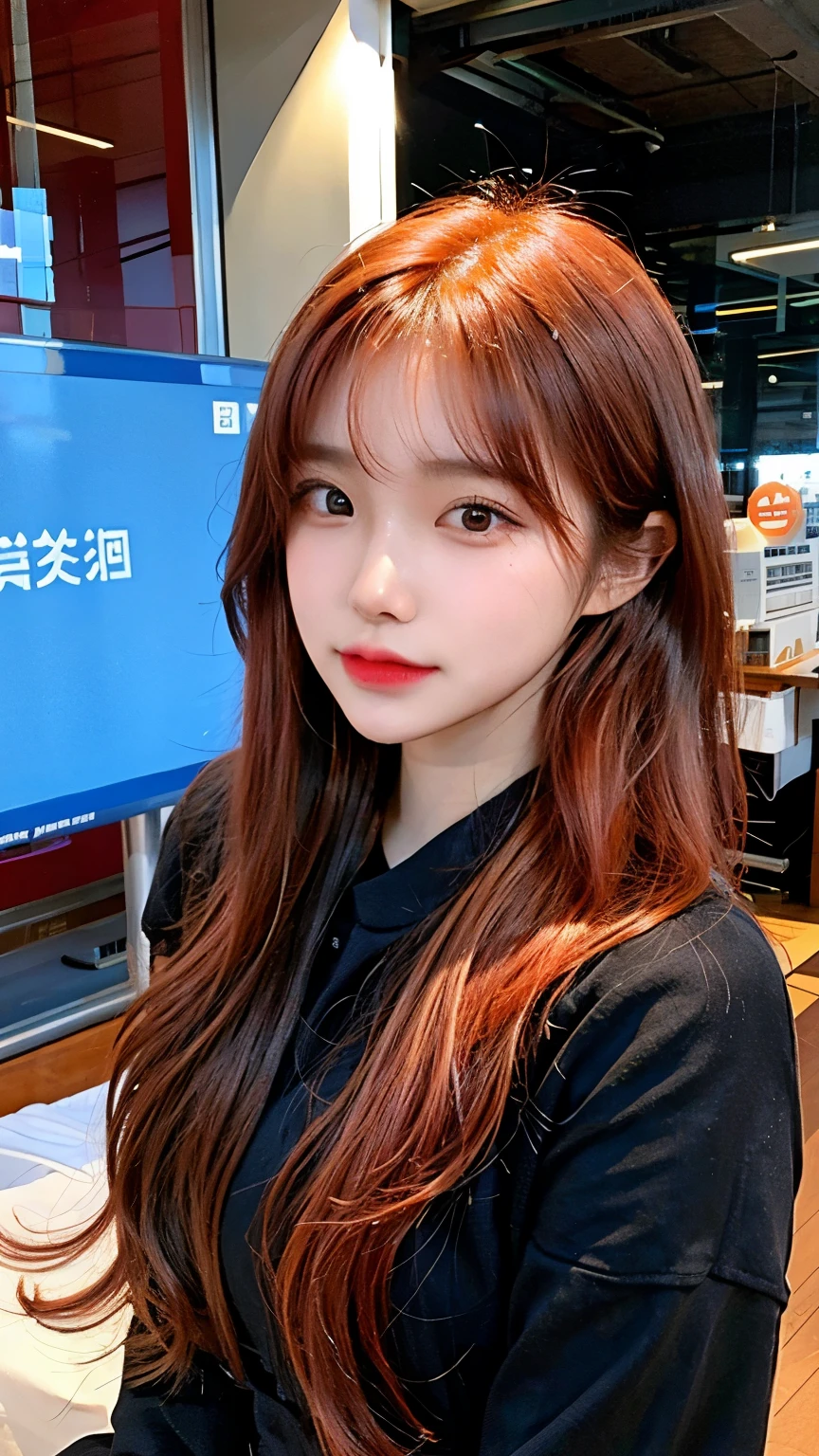 Young, Asian, 25 years old, vibrant orange soft wave hair
