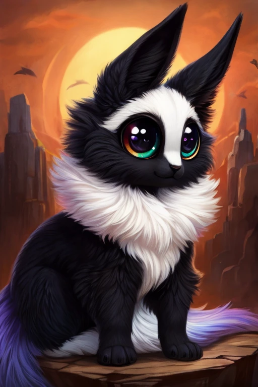 a beautiful animal, black in color, with big eyes,fluffy,long ears