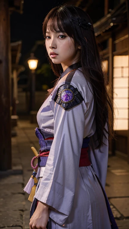 Genshin Raiden Shogun but face is Lisa from BlackPink, real life, beautiful, fierce