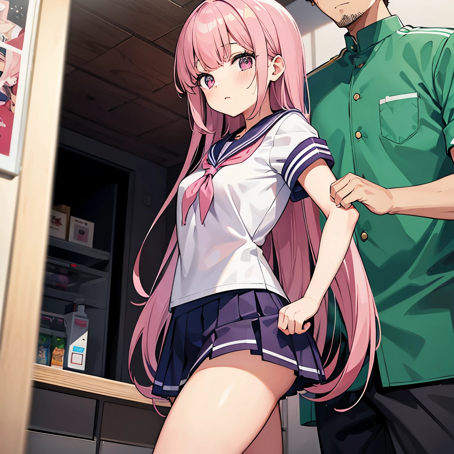 A pink-haired high school girl in a sailor uniform receives a vaccination、A man grabs your arm、Take the syringe and stick it into your upper arm.。.