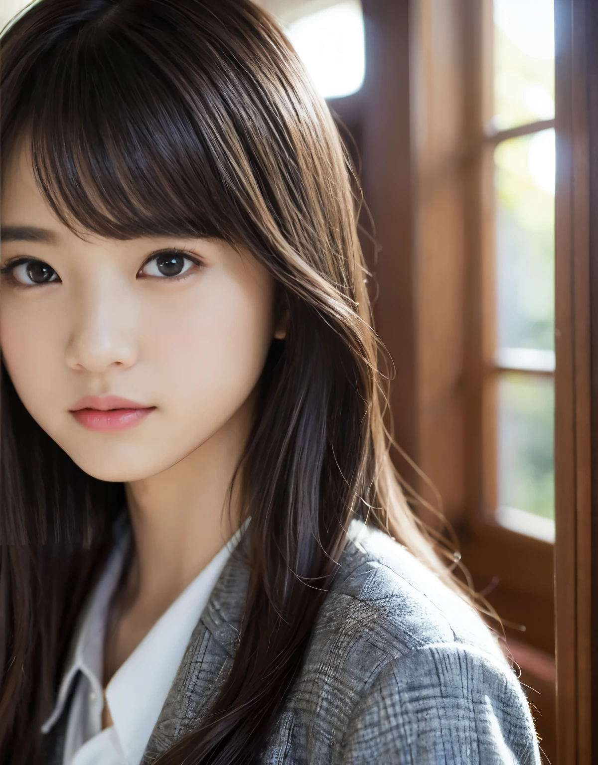 (1 girl)、highest quality、masterpiece、超A high resolution、(Photoreal:1.4)、Raw photo、Only one girl、high school student、(college uniform)、Portrait、Shadow、octane rendering、8K、intricate decorative details、Japan details、very intricate details、Close-up、realistic light、(mysterious look)、CG Society Trends、shining eyes、towards the camera