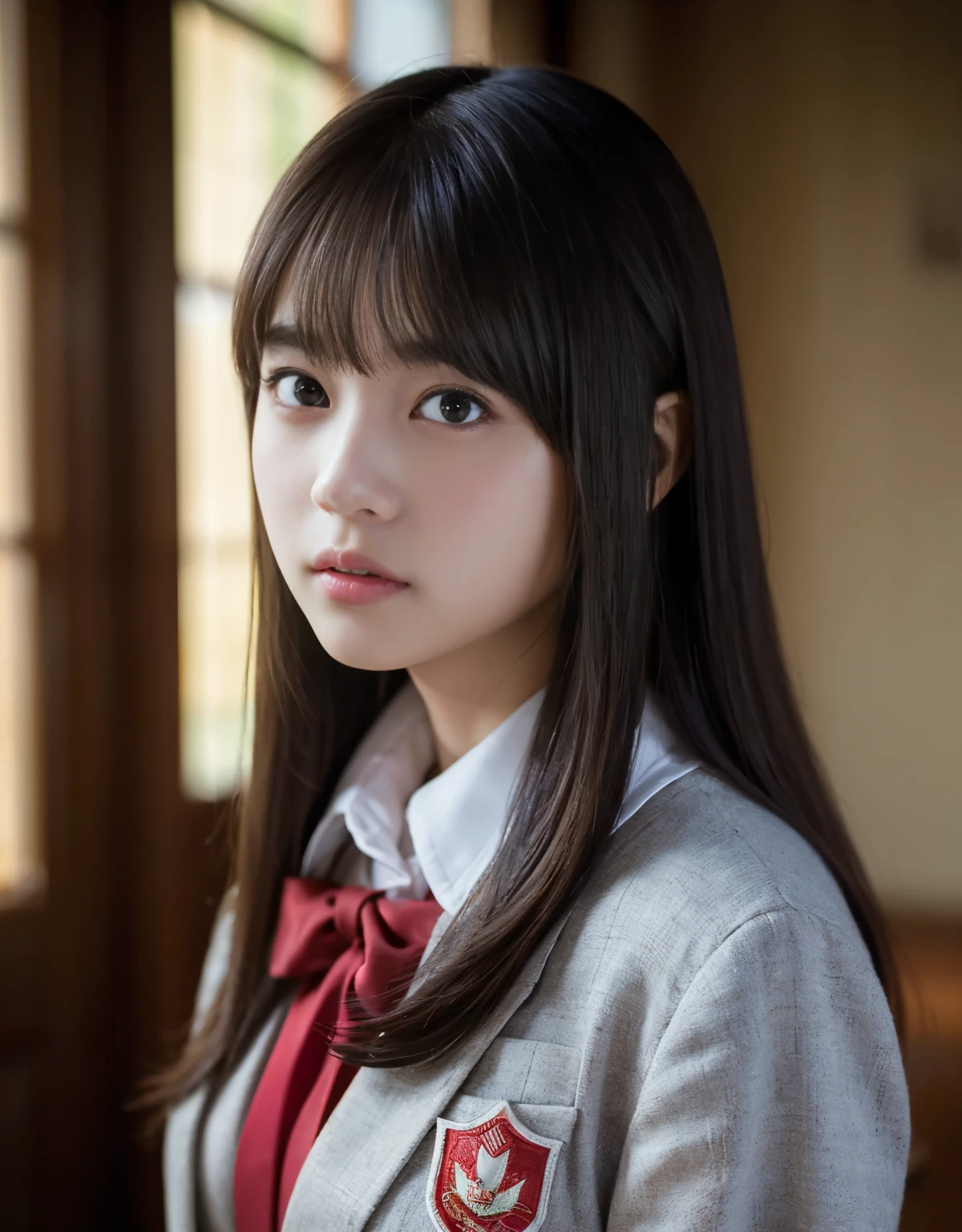 (1 girl)、highest quality、masterpiece、超A high resolution、(Photoreal:1.4)、Raw photo、Only one girl、high school student、(college uniform)、Portrait、Shadow、octane rendering、8K、intricate decorative details、Japan details、very intricate details、Close-up、realistic light、(mysterious look)、CG Society Trends、shining eyes、towards the camera