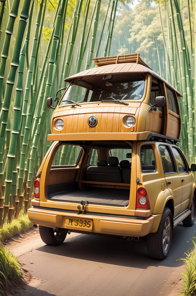 Realistic style,bamboo huts,Bamboo Forest--Car