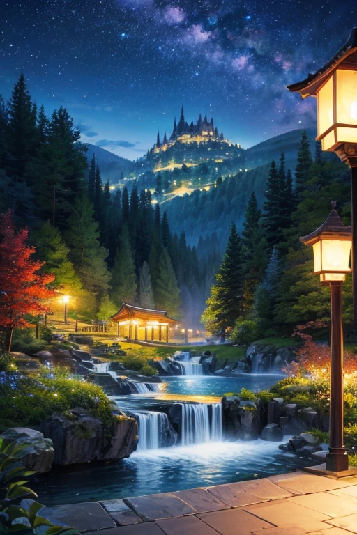 highest quality、landscape、night、Lush forest、Beautiful views