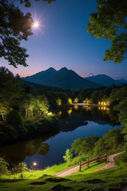highest quality、landscape、night、Lush forest、Beautiful views