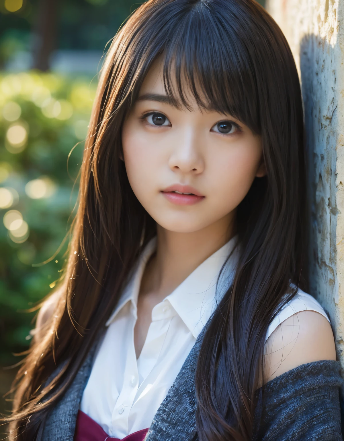 (1 girl)、highest quality、masterpiece、超A high resolution、(Photoreal:1.4)、Raw photo、Only one girl、high school student、(college uniform)、Portrait、Shadow、octane rendering、8K、intricate decorative details、Japan details、very intricate details、Close-up、realistic light、(mysterious look)、CG Society Trends、shining eyes、towards the camera