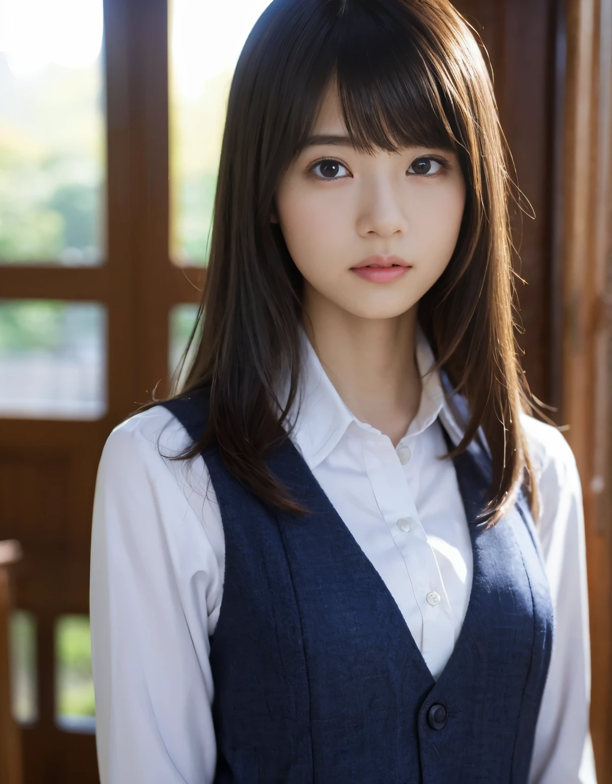 (1 girl)、highest quality、masterpiece、超A high resolution、(Photoreal:1.4)、Raw photo、Only one girl、high school student、(college uniform)、Portrait、Shadow、octane rendering、8K、intricate decorative details、Japan details、very intricate details、Close-up、realistic light、(mysterious look)、CG Society Trends、shining eyes、towards the camera