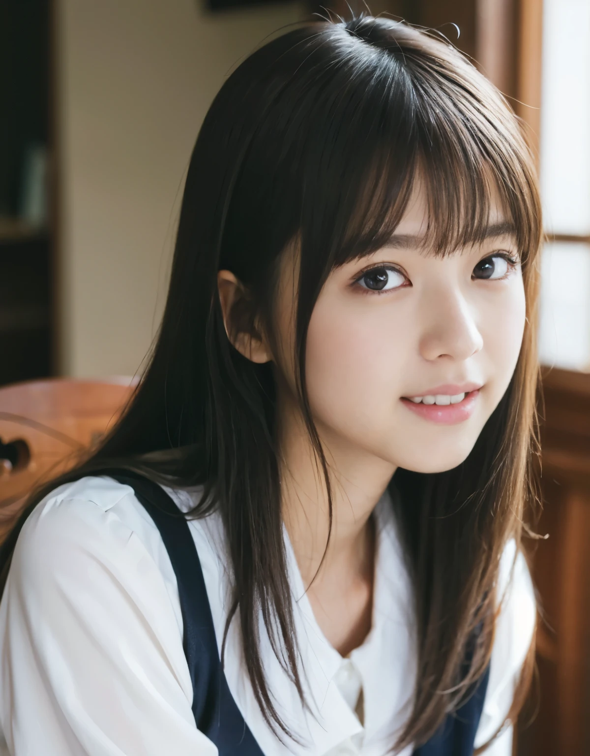 (1 girl)、highest quality、masterpiece、超A high resolution、(Photoreal:1.4)、Raw photo、Only one girl、high school student、(college uniform)、Portrait、Shadow、octane rendering、8K、intricate decorative details、Japan details、very intricate details、Close-up、realistic light、(mysterious look)、CG Society Trends、shining eyes、towards the camera, smiling, feminin pose