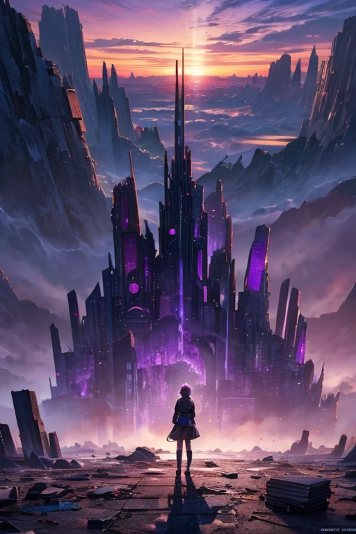highest quality、Desolate Earth、wreckage、Purple Sky、Surrealism