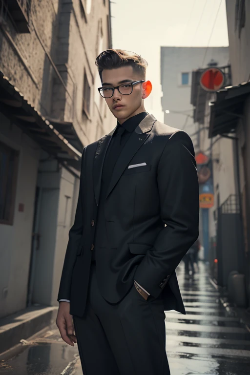 (((medium full shot))), (Masterpiece, photorealistic, photorealism, best quality, ultra-detailed:1.3), (nice hands, perfect hands), official art, cinematic light, beautiful young European woman, adult, Ultra realistic color pencil image of a woman in a business suit with a wide brimmed hat, standing in a torrential rain. Deep dark intense midnight blue misty background, Dark theme, (soft shadows), (soft focus)