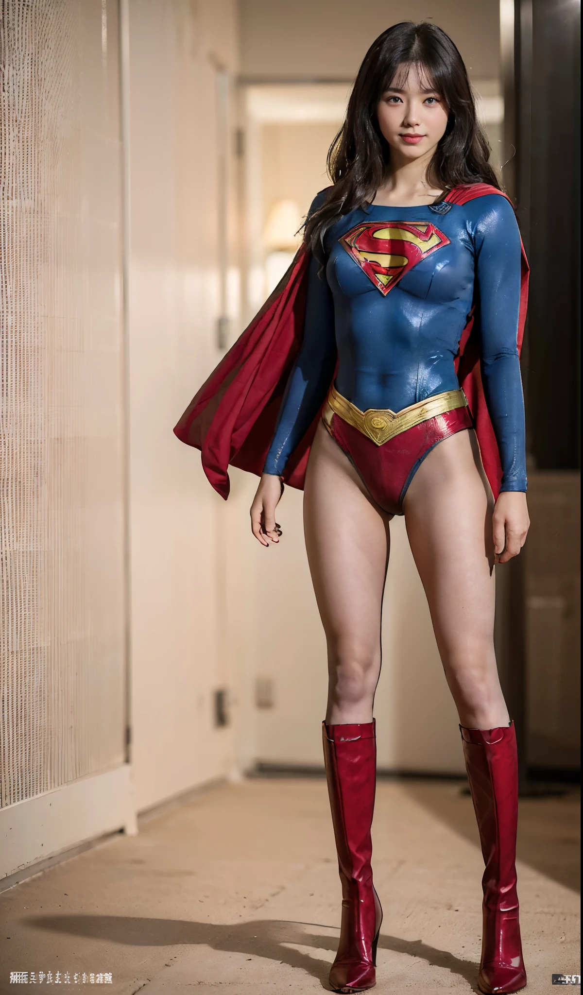 No background、(((Sweating profusely))).(((Beautiful legs in black tights.)))、(((Legally express the beauty of your smile)))、((((Make the most of your original images)))、(((体にぴったりフィットするSupergirl Costume)))、(((Supergirl Costume)))、(((short and beautiful hair)))、(((suffering)))、(((Please wear black tights....、Wear red boots)))、((Best image quality、8K))、((Highest quality、8K、masterpiece:1.3))、(((Preserve background )))、Sharp focus:1.2、Beautiful woman with perfect figure:1.4、Slim Abs:1.2、Wet body:1.5、Highly detailed face and skin texture、8K