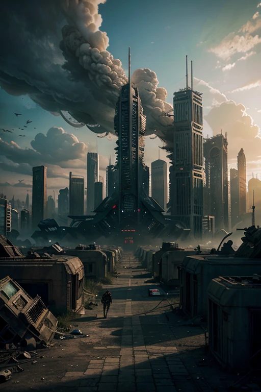 highest quality、A ruined futuristic city、dim、Surrealism