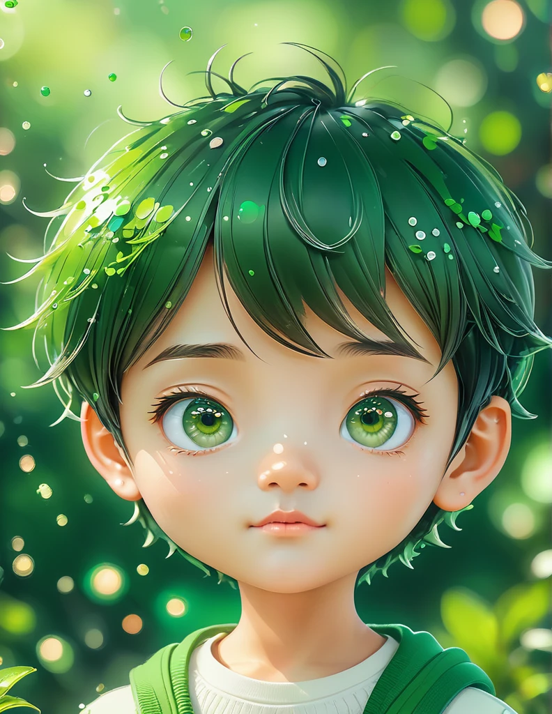 Close up of a cartoon boy green background, cute numbersArt, Lovely and detailed digital art, 4k hd illustration wallpaper, Cute numbers, Blurred dream illustration, 4k hd wallpaper illustration, Cute 3d rendering, A beautiful artistic illustration, 2d illustration, 2d illustration, Blurred dreamy illustration, Epic Concept Art. Bokeh, inspired by pixiv anime