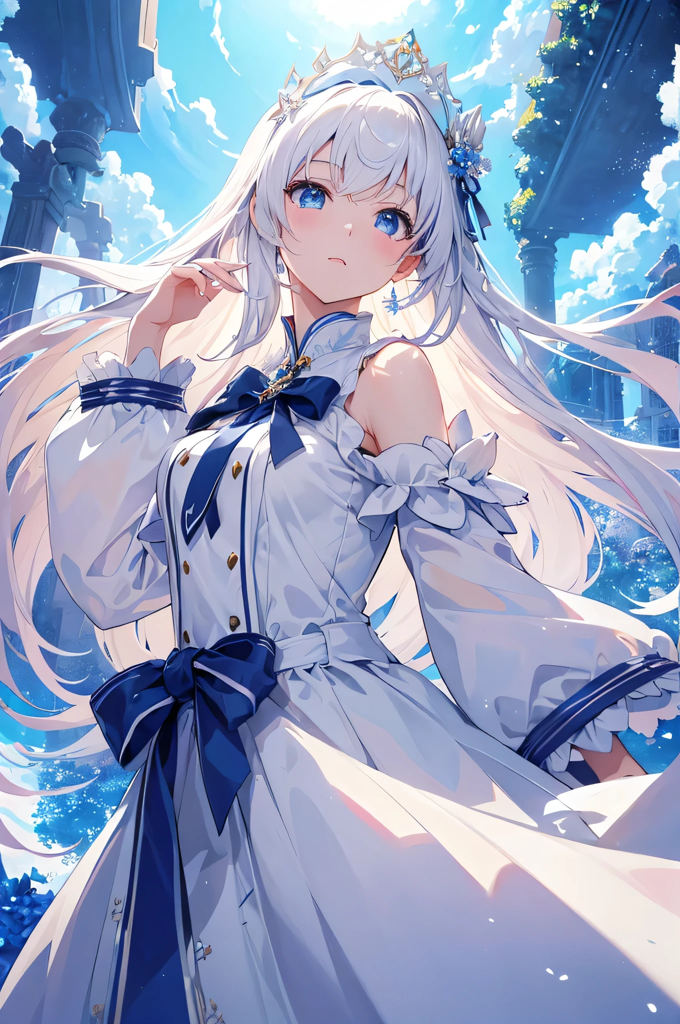 (masterpiece)), ((highest quality)), ((High resolution)), ((In detail))、Anime style white woman、theme: sky blue、Beautiful light、cute、beauty、