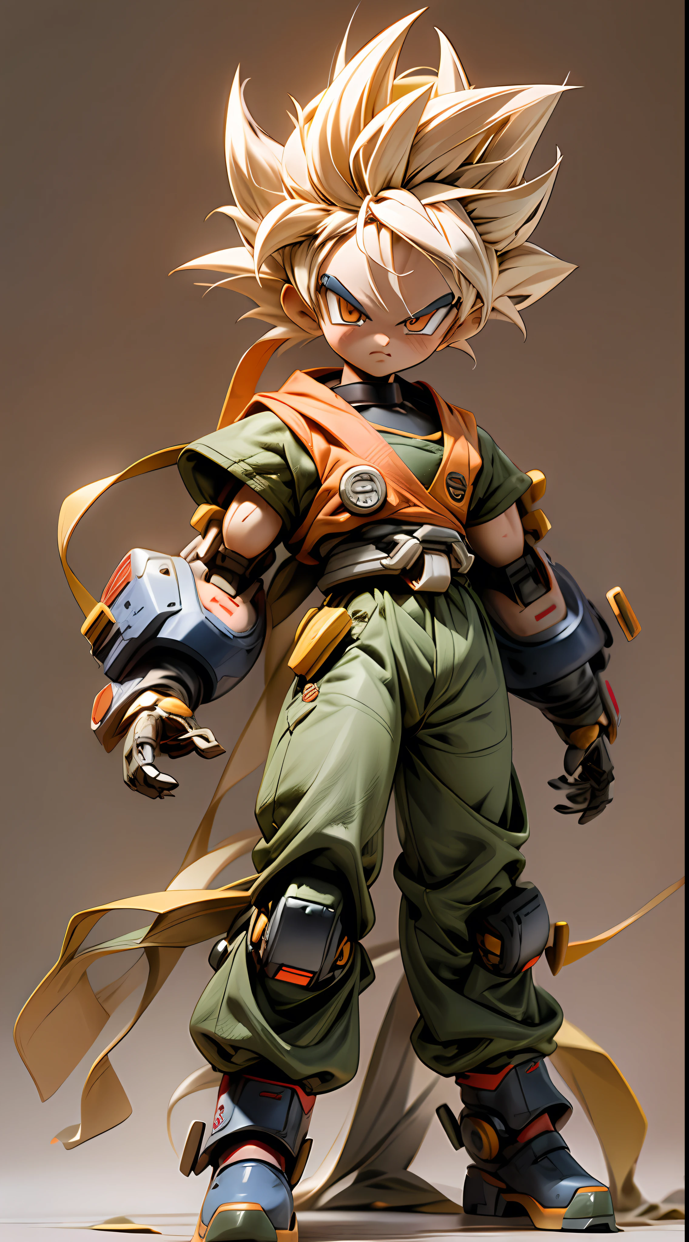 chibi,full body,A three-year-old boy mech,son goku,mecha body,SuperSaiyan,Spiked hairstyle