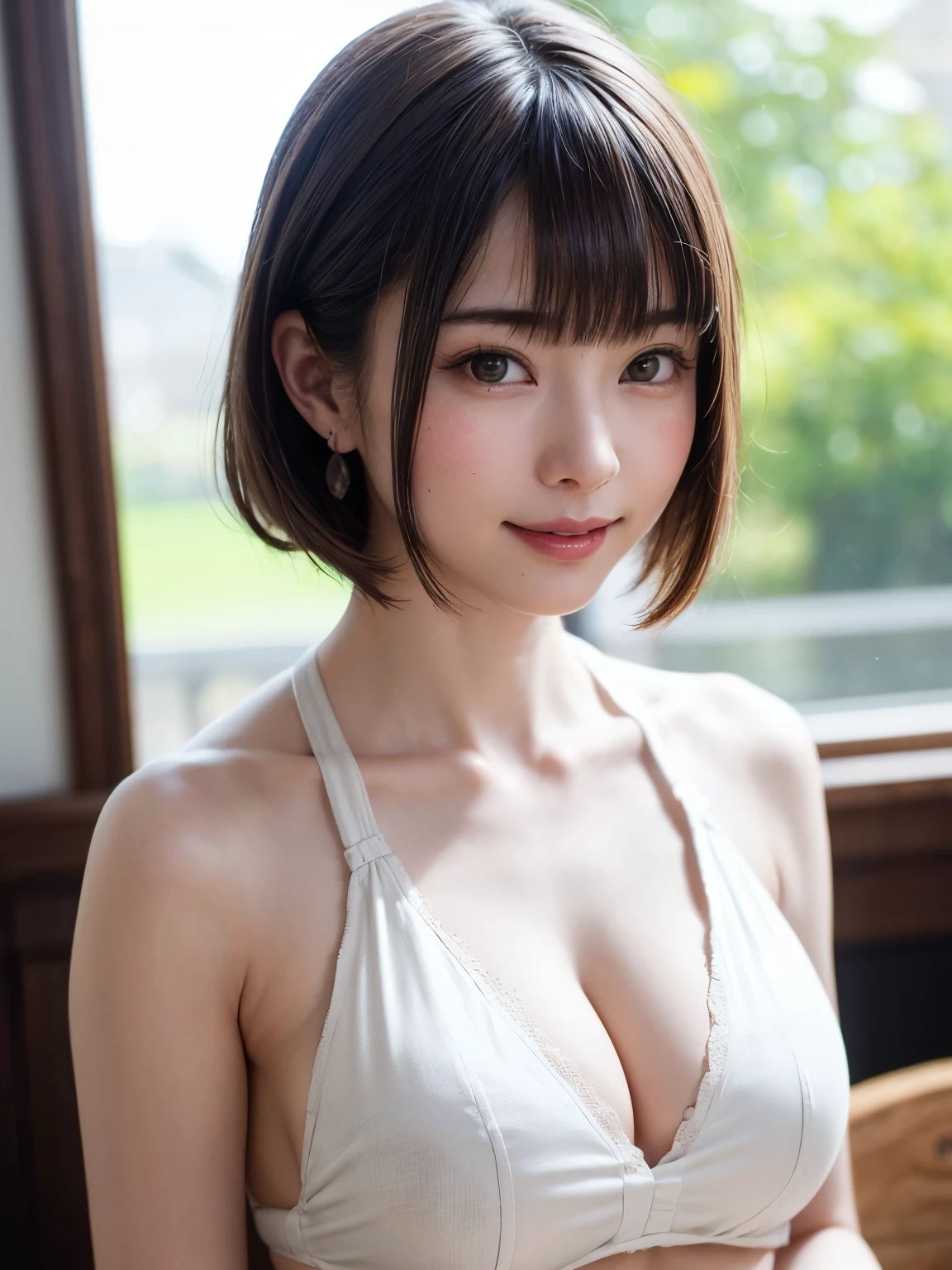 (software:1.8、masterpiece, highest quality),1 girl, alone, hyper Realistic, Realistic,Realistic, Looking at the audience, Light brown eyes:1.4,Brunette Short Bob Hair with highly detailed shiny hair, Brightly colored winter clothes, Lepangas:1.4), Outdoor, Mouth closed, Upper Body、big chest eye、eyelash、{Hugeな|big chest|Hugeなな|Mega} whole :2, chestの谷間:2、(((big chest eye、Short Bob Hair、Highlights from Students、Looking at the audience、She is very beautiful and cute、Show me your ears、Long neck、smile、Close your mouth and smile、Bangs and beautiful teeth)))、Ideal body type、（Nothing is drawn、Very beautiful pure white background:1.6）、美しいLong neck:1.4、(({Huge|big|Hugeな|Mega} chest, chestの谷間:2、Upper Bodyは服を着ていない:1.6))、(((Portraiture:2)))、Perfect Anatomy