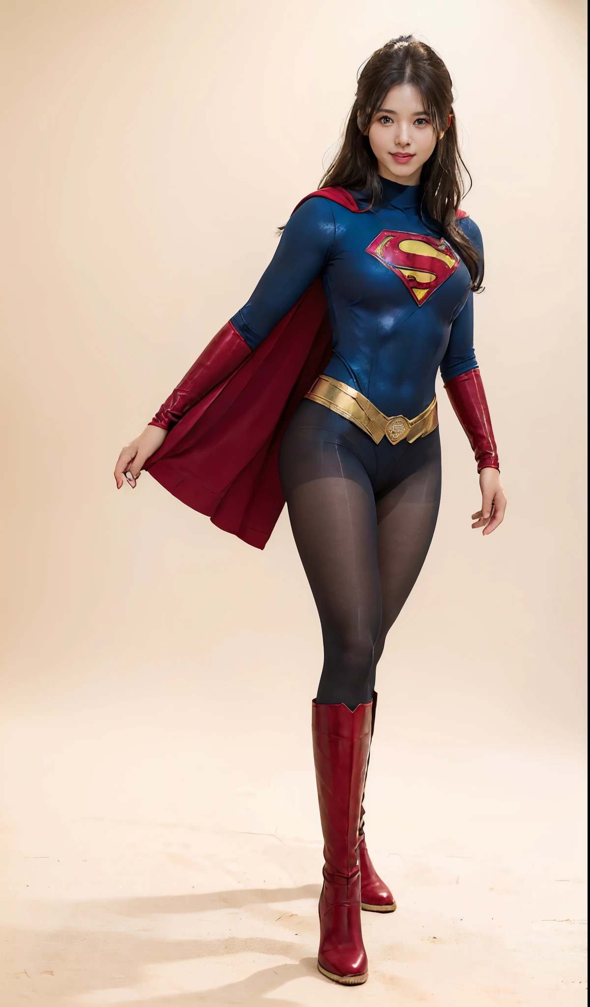 No background、(((Beautiful legs in black tights.)))、(((Legally express the beauty of your smile)))、((((Make the most of your original images)))、(((体にぴったりフィットするSupergirl Costume)))、(((Supergirl Costume)))、(((Beautiful hairstyle)))、(((She is winking cutely.)))、(((Please wear black tights....、Wear red boots)))、((Best image quality、8k))、((highest quality、8k、masterpiece:1.3))、(((Preserve background )))、Sharp focus:1.2、Beautiful woman with perfect figure:1.4、Slim Abs:1.2、Wet body:1.5、Highly detailed face and skin texture、8k