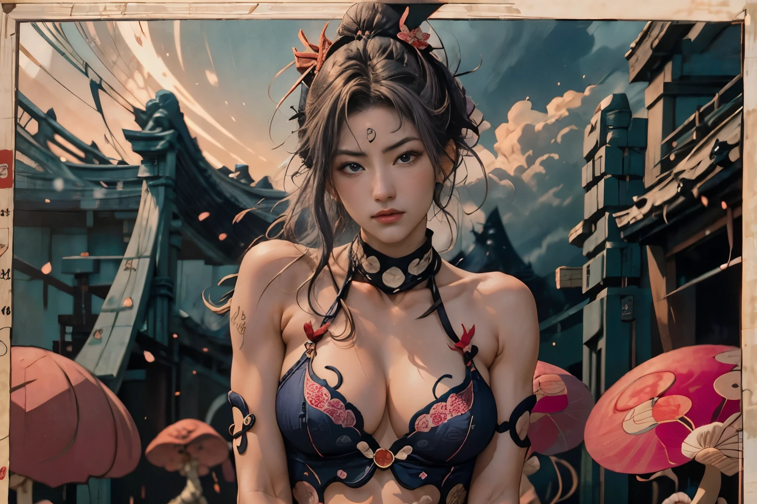 (Ukiyo-e:1.9)、woodblock print、woodblock print、otherscape、SF、Space Opera、(Beautiful woman fighting an alien:1.5)、Purple clouds gather、Detailed face、Beautiful Eyes、Elegant garments、Intricate floral pattern、Delicate skin、Natural light、A calming color palette、Soft Focuasterpiece、skimpy leather costume、spaceship、alien、night、mynatalee woman