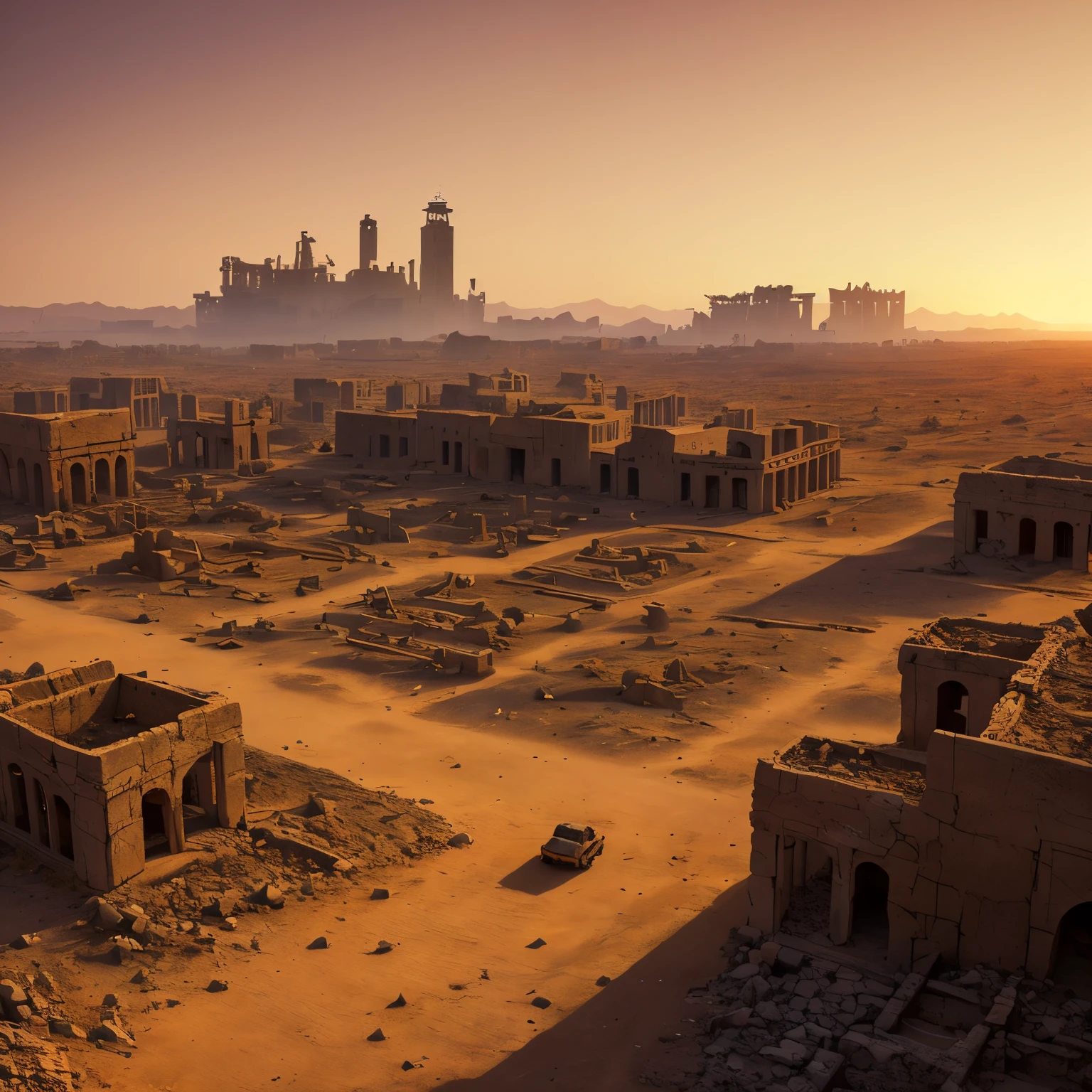 (melhor qualidade,paz mestre),(hiper-detalhista, colorida),
A post-apocalyptic desert with the ruins of a once great civilization
,perfect composition, best exposure, (the golden ratio:1.2)
, HDR, dramatic,cinematic lighting, trends on Artstation,trends at CGSociety, professional oil painting,detalhe imenso,
