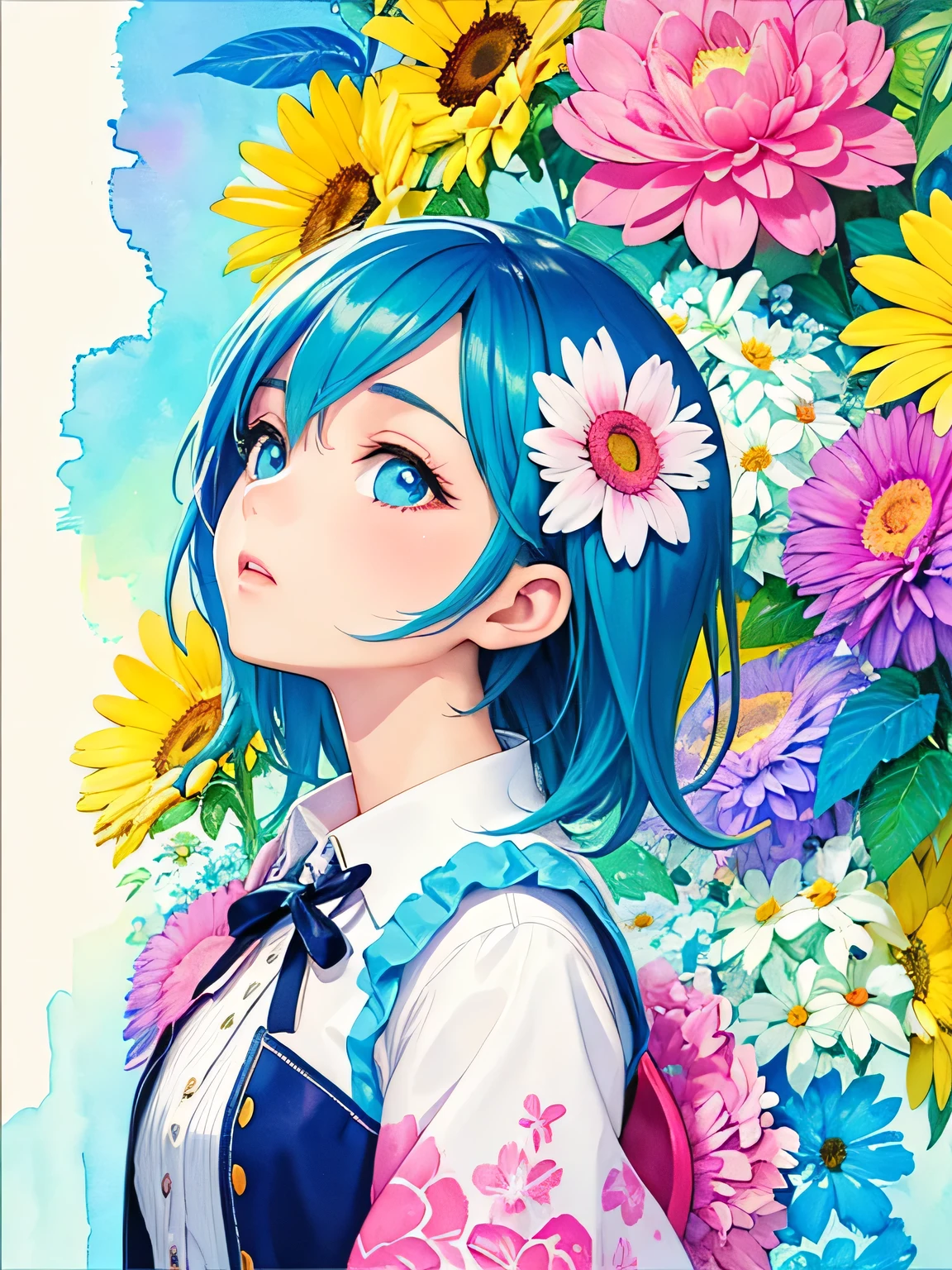 Mika Pikazo style、(((stylish fashion))), 8K Quality、Intense watercolor, Detailed watercolor art, Watercolor splash, Surreal, avant-garde pop art, Beautiful and expressive paintings, Beautiful artwork illustration, Very colorful tones, wonderful, Cool beauty, highest quality、Official Art, Vector art, Stylish design, (((The most beautiful girl))), (((highest quality))), HDR, ((detailed)), (((Doodle Art)), ((masterpiece)), ((Super detailed)), (((Colorful flowers))),(((Stylish))),