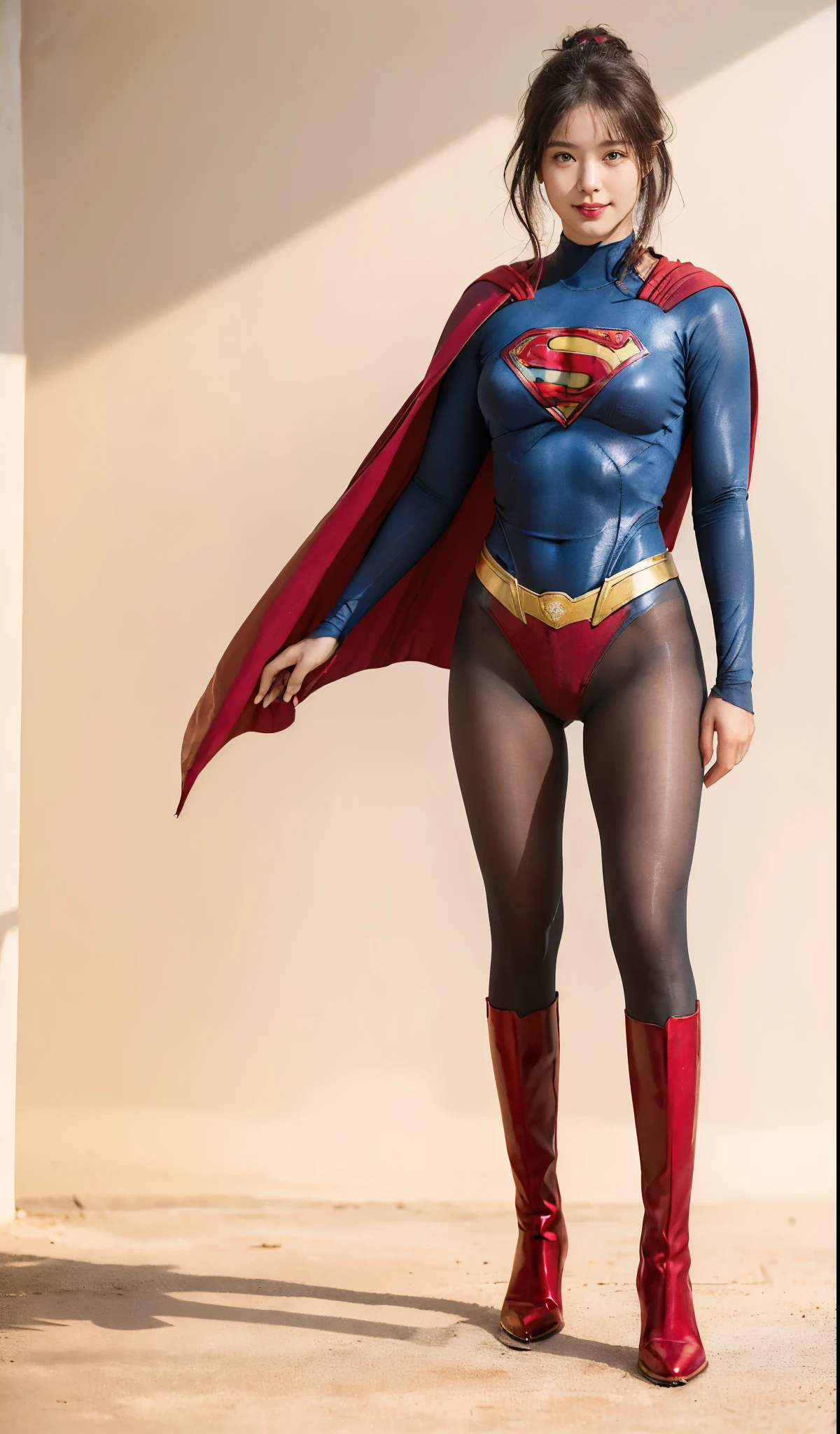 No background、(((Beautiful legs in black tights.)))、(((Legally express the beauty of your smile)))、((((Make the most of your original images)))、(((体にぴったりフィットするSupergirl Costume)))、(((Supergirl Costume)))、(((Beautiful hairstyle)))、(((She is winking cutely.)))、(((Please wear black tights....、Wear red boots)))、((Best image quality、8k))、((highest quality、8k、masterpiece:1.3))、(((Preserve background )))、Sharp focus:1.2、Beautiful woman with perfect figure:1.4、Slim Abs:1.2、Wet body:1.5、Highly detailed face and skin texture、8k