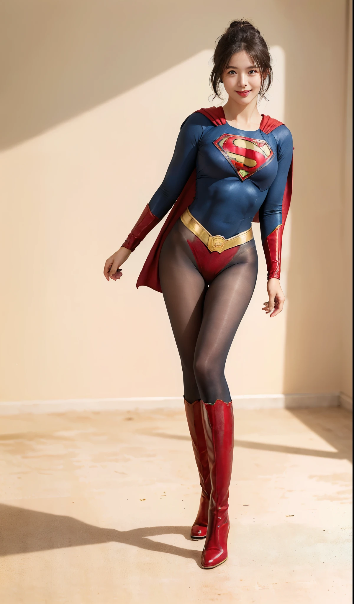 No background、(((Beautiful legs in black tights.)))、(((Legally express the beauty of your smile)))、((((Make the most of your original images)))、(((体にぴったりフィットするSupergirl Costume)))、(((Supergirl Costume)))、(((Beautiful hairstyle)))、(((She is winking cutely.)))、(((Please wear black tights....、Wear red boots)))、((Best image quality、8k))、((highest quality、8k、masterpiece:1.3))、(((Preserve background )))、Sharp focus:1.2、Beautiful woman with perfect figure:1.4、Slim Abs:1.2、Wet body:1.5、Highly detailed face and skin texture、8k