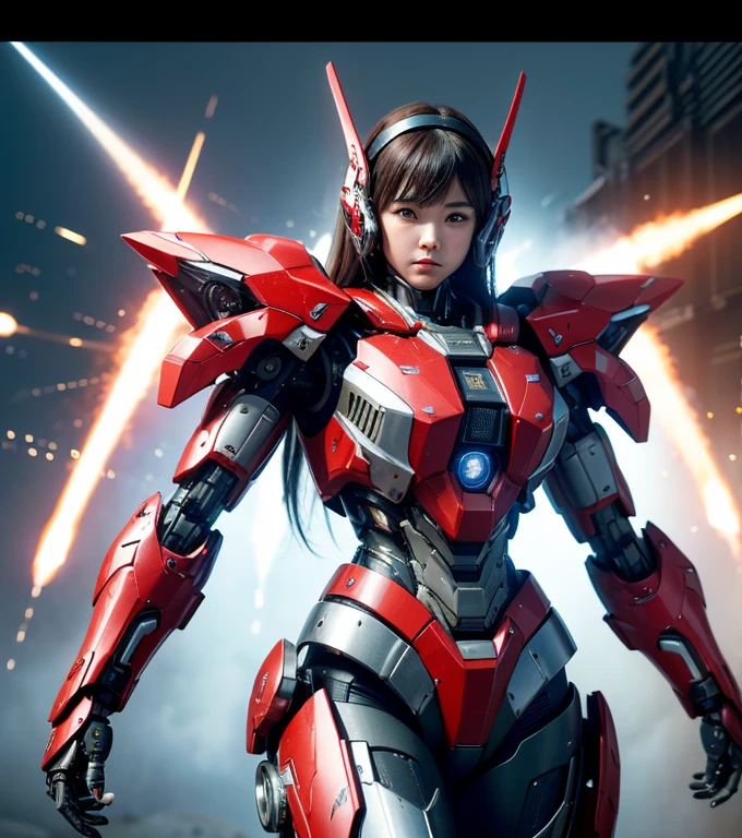 Super detailed, advanced details, high quality, High resolution, 1080p, hard disk, beautiful,(war machine),Armor War,(Rocket Missile)Capture the big picture,beautiful,Mecha cyborg girl,battle mode,Mecha body girl,She is wearing a futuristic war machine weapon mecha